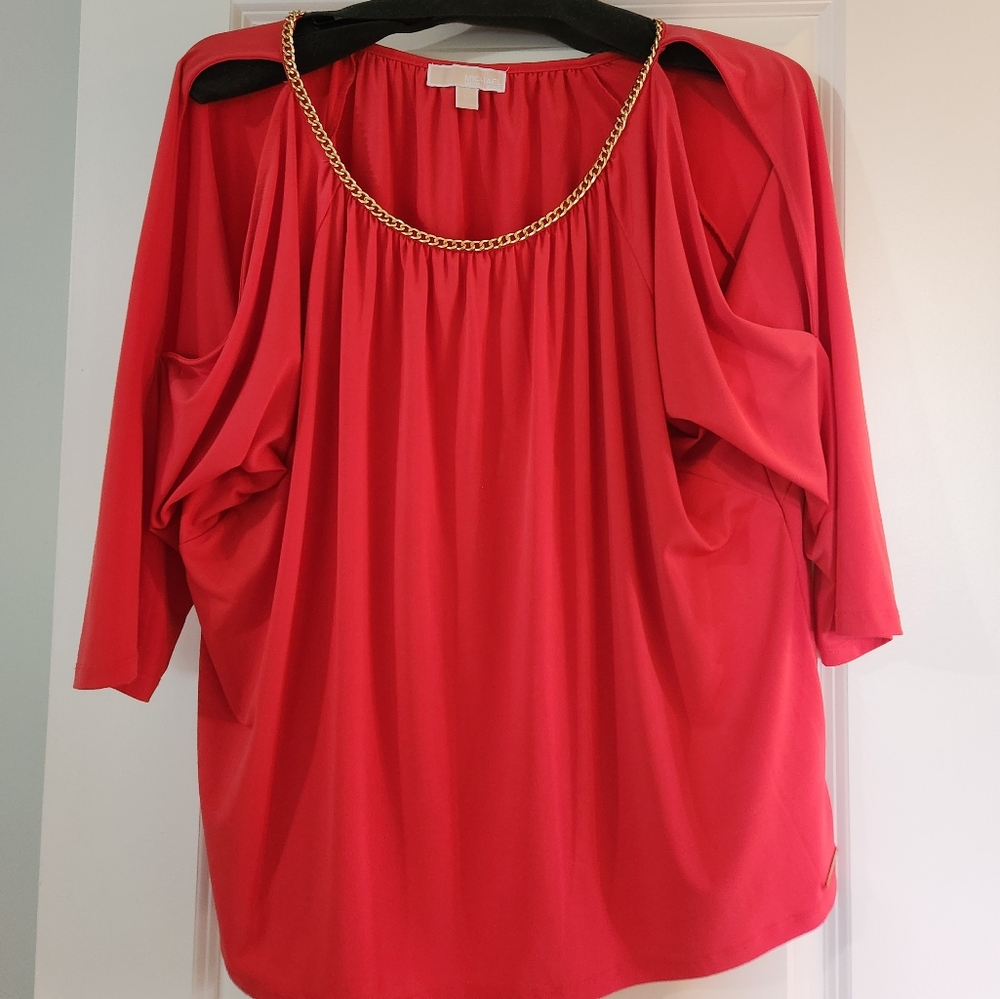 Michael Kors Red and Gold Blouse with Elegant Design